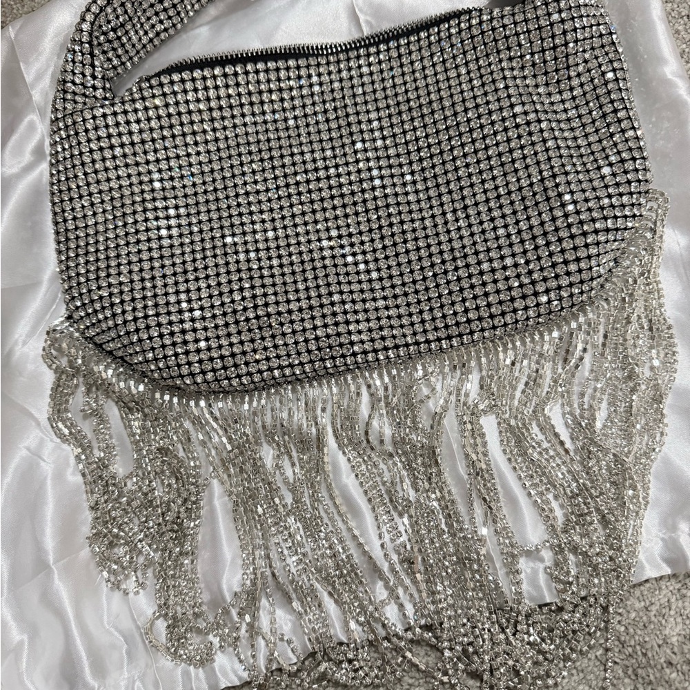 Silver Rhinestone Fringe Bag